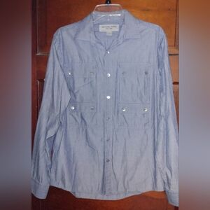 MICHAEL KORS mens SMALL striped navy & white button-down.